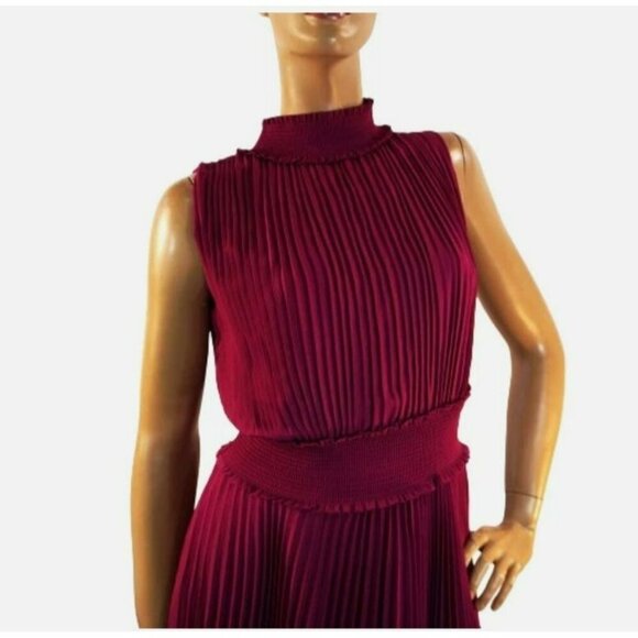 NWT‎ Nanette Lepore Dress Size 6 Moroccan Rose Pleated Midi Sleeveless High Neck - Picture 12 of 16